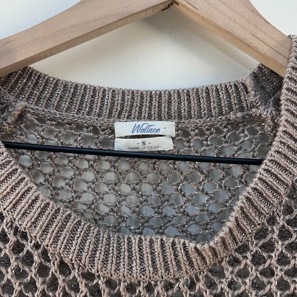 Wallace Taupe Linen Open Knit Sweater Small Textured Polka Dot Lightweight - Picture 5 of 6